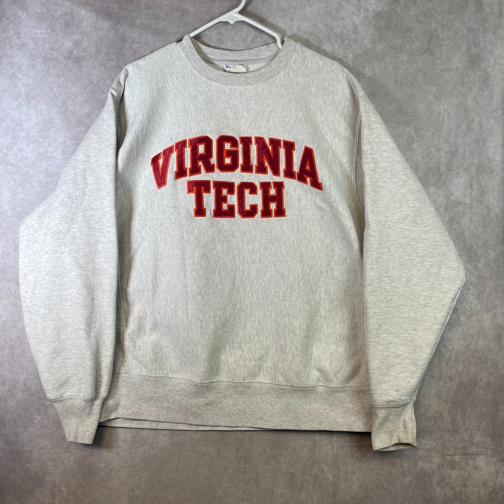 VTG Champion Virginia Tech Sweatshirt Mens Large Gray Reverse Weave Retro Y2K